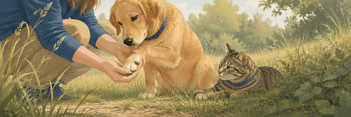 Chien et chat inspectés après une sortie dans les herbes pour prévenir les aoûtats
