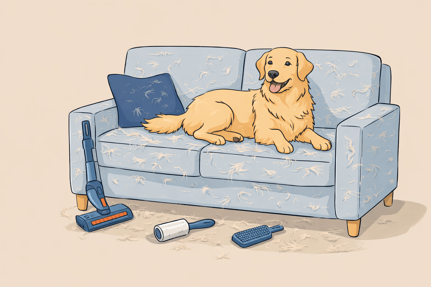Retirer les poils de chien et de chat d'un canapé avec une brosse anti-poils
