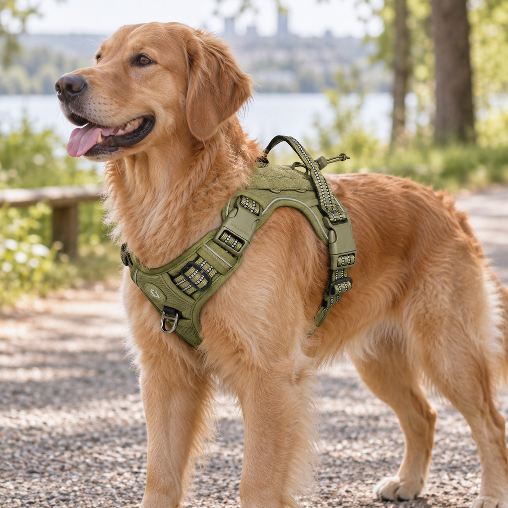 Tactical Dog Harness, No-Pull Dog Harness, Adjustable Breathable MOLLE Vest Harness for Medium and Large Military Reflective Dogs