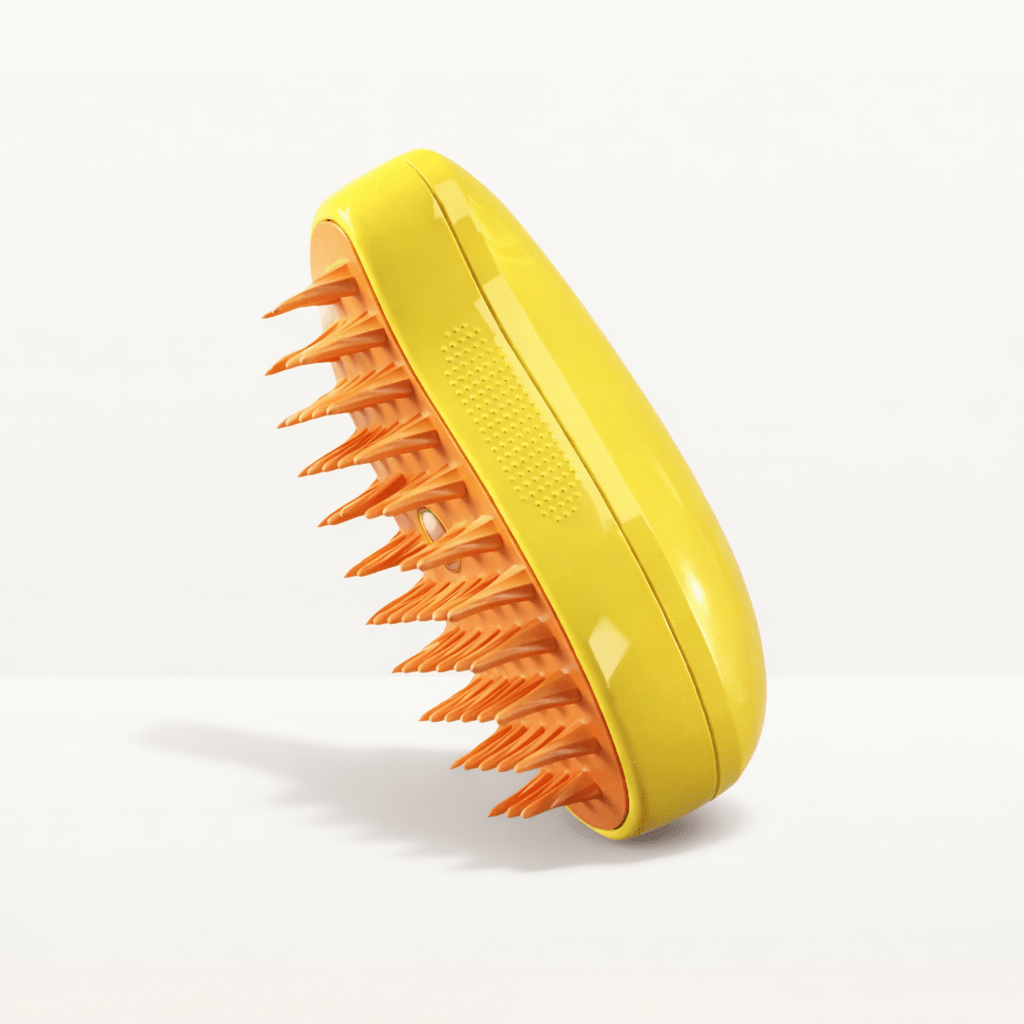 Brosse brumisante jaune pour chien et chat